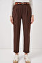 Women's Pleated Belted Fabric Trousers Brown 1276 - 4