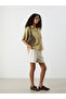 New Season from Güli̇s Gi̇yi̇m Beige Elastic Waist Linen Blend Women's Shorts - 2