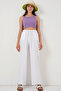 Women's Wide Leg Linen Trousers White 1285 - 3