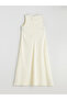 Yellow Crew Neck A-Line Linen Blend Dress - 6