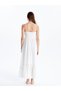 White V-Neck Floral Embroidered Rope Strap Dress - 4