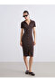 Lcw Vision Brown Polo Collar Ribbed Dress
