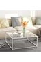 FFD Modern Clear Glass Coffee Table – Square Nesting Table with Sturdy Metal Frame Table - 5