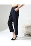 Women's High Waist Straight Carrot Cut Pleated Belt Fabric Pants, the New Name of Elegance Navy Blue - 4