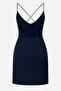 Navy Blue Backless Slit Dress - 2