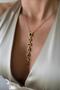7 Colors Element Crystal Stone Y-Shaped Necklace Tarnish-Free Gold Women's Crystal Stone Steel Necklace - 7