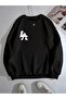 Black Women's Black Logo La Printed Crew Neck Oversize