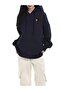 Navy Blue Women's Navy Blue Logo Cat Printed 3 Thread Hooded Hoodie