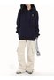 Navy Blue Women's Navy Blue Logo Cat Printed 3 Thread Hooded Hoodie - 2