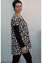 V-Neck Cream Beige Black Leopard Print Low Sleeve Two-Thread Combed Cotton Long-Sleeved T-Shirt - 7