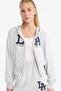 Cropped Fit Hooded Printed Zippered Sweatshirt F8911Ax25Wn