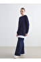 Navy Blue Crew Neck Women's Sweatshirt Tunic - 2