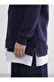 Navy Blue Crew Neck Women's Sweatshirt Tunic - 3