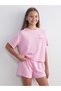 Pink Crew Neck California Printed Girl's T-Shirt and Shorts