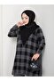 Women's Modest Hijab Black Checkered Pattern Long Sleeve Knitwear Tunic