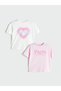 Two Mt Shop Quality Lcw Kids White Oval Collar Girls' T-Shirt 2-Pack