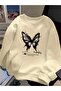 سويت شيرت برقبة دائرية للجنسين للنساء/الرجال مطبوع عليه فراشة