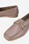 Women's Mink Rugan Genuine Leather Natural Leather 36-41 Number Buckle Ballet Flat - 4