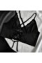 Dark Desire – Stylish Black Satin Lace Pajamas Set (3 Pieces) - 2