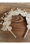 Pearl and White Flower Detailed Bridal Crown Engagement, Promise, Henna, Special Occasion Hair Accessory - 7