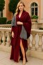 Women's Winter Plaid Wool Shawl - Double-Sided Shoulder Shawl / Oversized Blanket Shawl 70X190Cm - Burgundy - 2