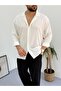Unisex Long Sleeve Buttoned Wrinkle Crinkle Fabric Shirt