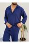 Unisex Long Sleeve Buttoned Wrinkle Crinkle Fabric Shirt - 2