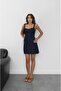 Dark Navy Blue Side Zipper Denim Dress