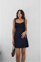 Dark Navy Blue Side Zipper Denim Dress - 2