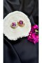 Pink Purple Stone Detailed Gold Color Modern Earrings - 3