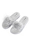 Flower Embellished Flat Sandals Silver