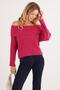 Women's Regular Fit Classic Cut Long Sleeve Off-The-Shoulder Fuchsia Sweater - 2