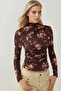 Patterned Stand Collar Long Sleeve Top - 6