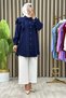 Butterfly Shirt Strawberry Fabric Hijab Casual Stylish Shirt with Ruffled Shoulders Navy Blue
