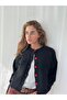 Short Heart Button Cardigan Women Black - 3