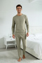 Açık Haki Erkek Waffle Reglan Kol Regular Fit Örme Erkek Pijama Takımı TMNAW23PT00015 - 2