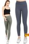 2-Piece Leggings Ribbed High Waist Recovery Sports Leggings Khaki+indigo - 4
