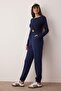 Navy Blue Loose Jogger Thick Fleece Inside Knitted Sweatpants Pants Twoaw23Ea00151 - 3