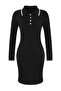 Teen Siyah Bodycone Polo Yaka Mini Triko Düz Mini Elbise TWOAW26EL00053 - 5