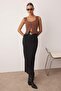 Kahverengi Kare Yaka Askılı Crop Dokuma Bluz TWOSS25BZ00118 - 4