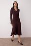 Brown Skater Ruched Detail V-Neck Button Detail Interlock Stretchy Knitted Dress TWOAW26EL00017