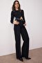 Siyah Pens Detaylı Yüksek Bel Wide Leg Jeans TWOAW23JE00345 - 3