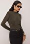 Khaki Stand Collar Long Padded Bottom Snap Fastener Knitted Sandy Stylish/Night Body Tpraw23Bd00048 - 2