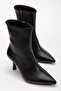 Pointed Toe Thin Heel Black Boots - 6