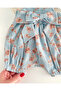 Sarah Bow 100% Cotton Linen Baby Girl Romper and Ruffle Hat Set-Blue - 3