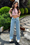 Light Blue Snow Wash High Waist Wide Leg Jeans - 4