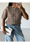 Crew Neck Hair Knit Short Sleeve Women's Knitwear Cardigan - 2