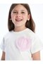 Lcw Kids Ecru Crew Neck Heart Striped Girl's T-Shirt