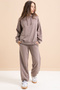 Brown Heart Patterned Hooded Girl's Tracksuit Set 21255 - 2