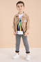 Cream Zippered Jacket and T-Shirt Boys' 3-Piece Top and Bottom Set 19963 - 2